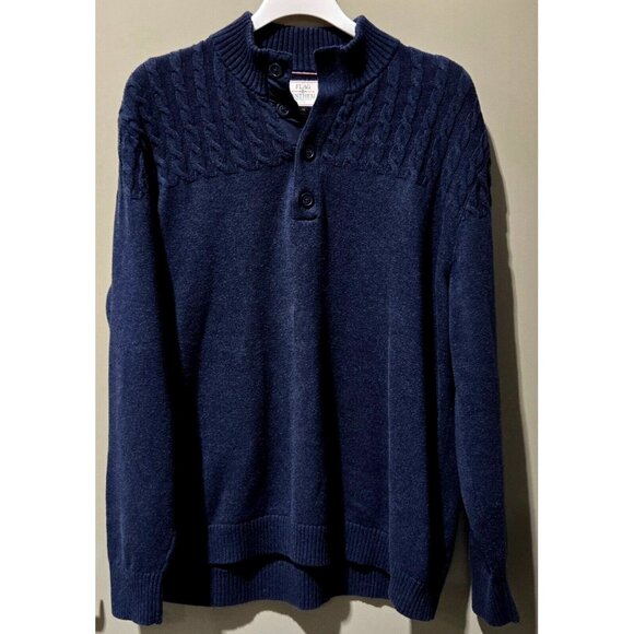 Flag & Anthem Navy Blue Henley Style Mock Neck Heavy Sweater -- Men's Size XXL - Picture 1 of 6
